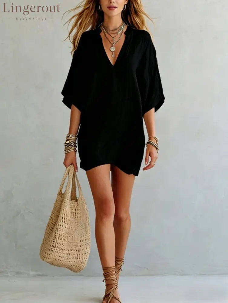 Effortless Boho Tunic Dress – Versatile Summer Essential - Black / S