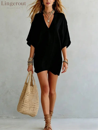 Effortless Boho Tunic Dress – Versatile Summer Essential - Black / S