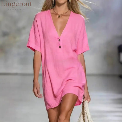 Effortless Chic Linen-Blend V-Neck Shirt Dress