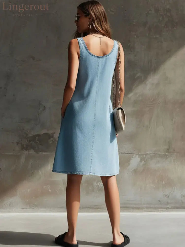 Effortless Chic Sleeveless Denim Shift Dress for Women