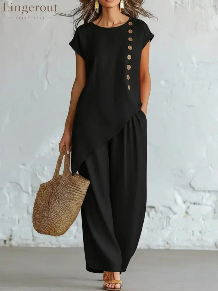 Effortless Linen-Blend 2-Piece Set | Relaxed Fit S-5XL - Black / S