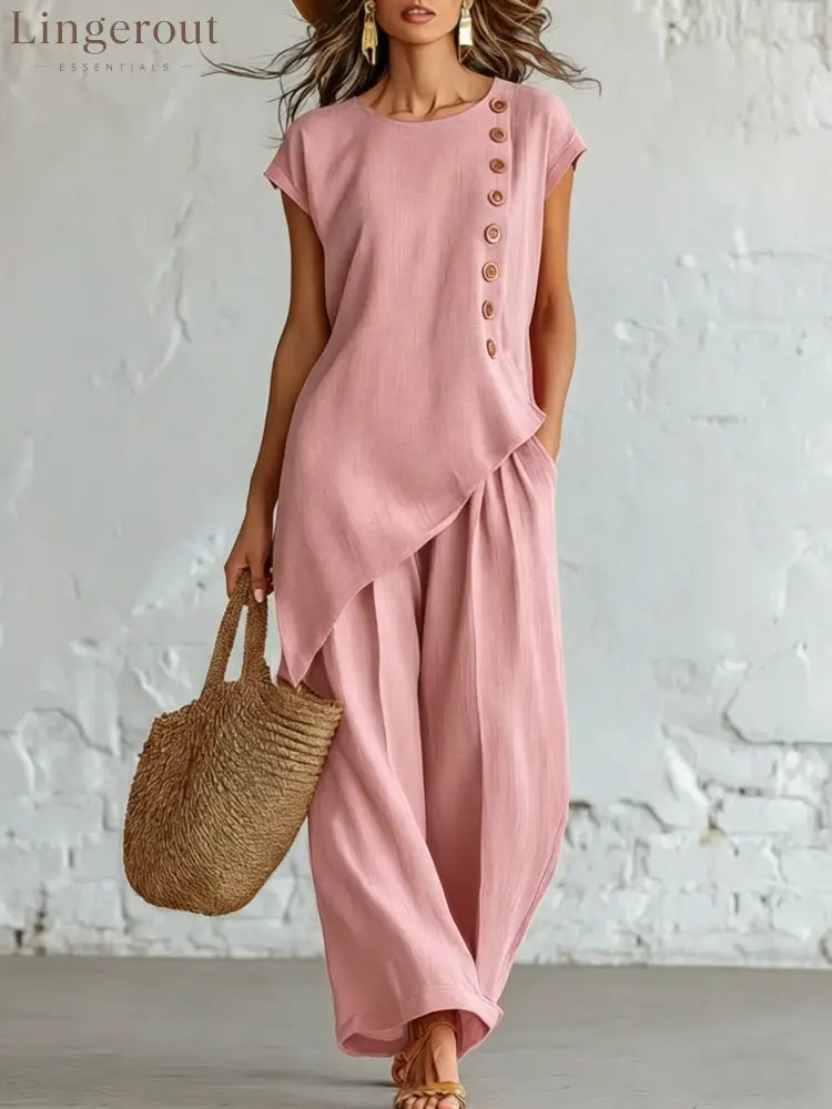 Effortless Linen-Blend 2-Piece Set | Relaxed Fit S-5XL - Pink / S