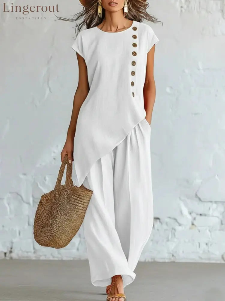 Effortless Linen-Blend 2-Piece Set | Relaxed Fit S-5XL - White / S