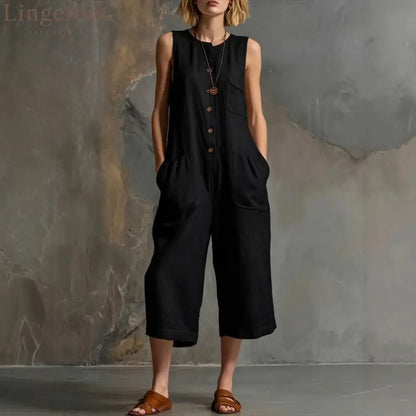 Effortless Linen Sleeveless Wide-Leg Jumpsuit