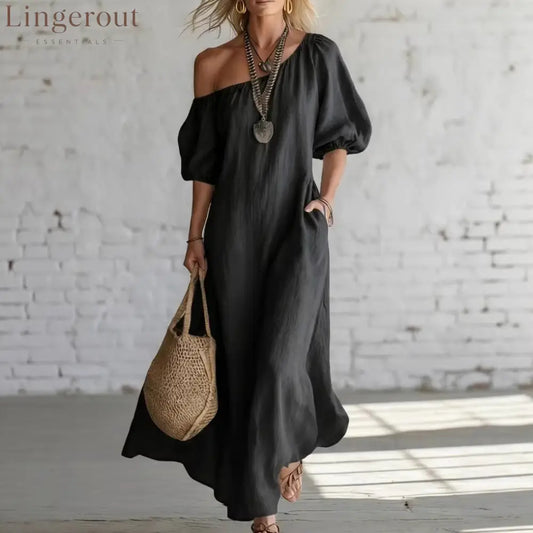 Effortless Off-Shoulder Linen-Blend Maxi Dress