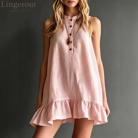 Effortless Sleeveless Ruffle Hem Shift Dress – Relaxed Linen Blend Style