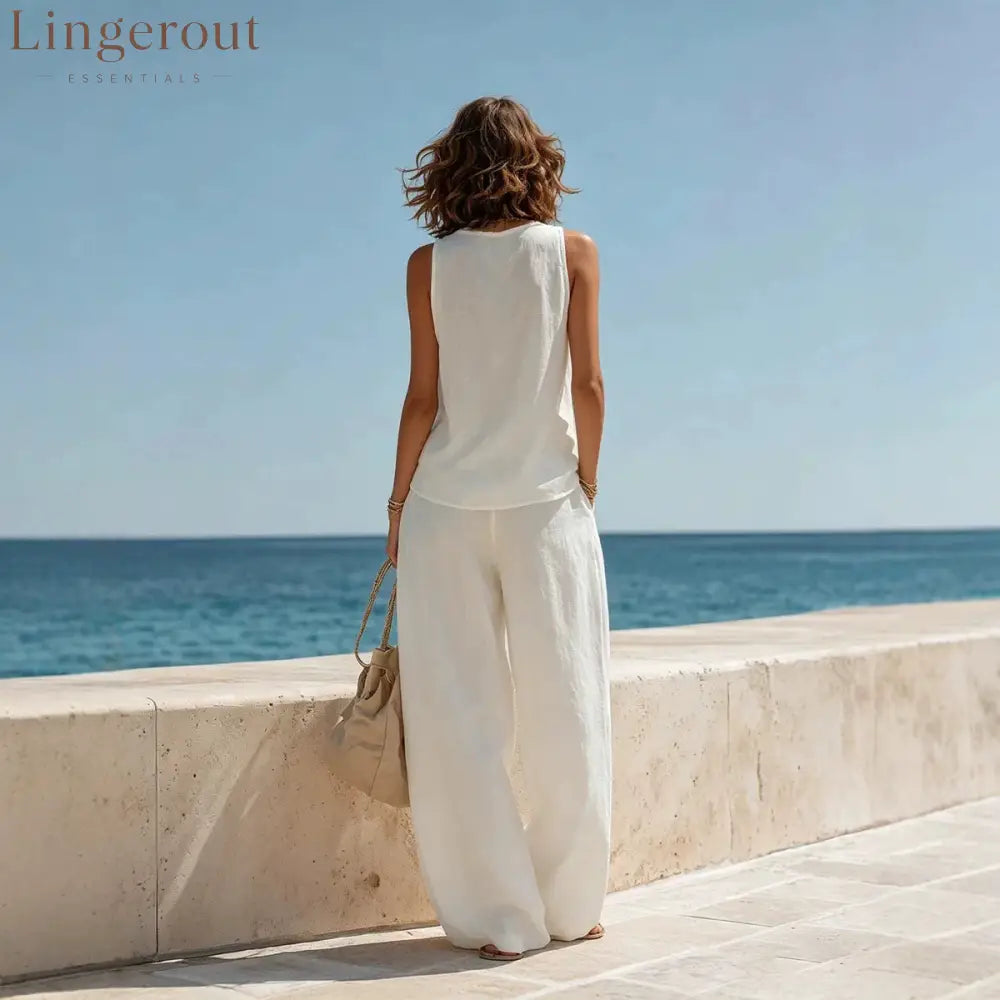 Effortless White Linen Two-Piece Set