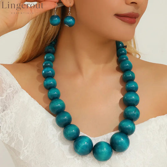 Effortlessly Everglades Teal Wood Bead Necklace - Peacock blue