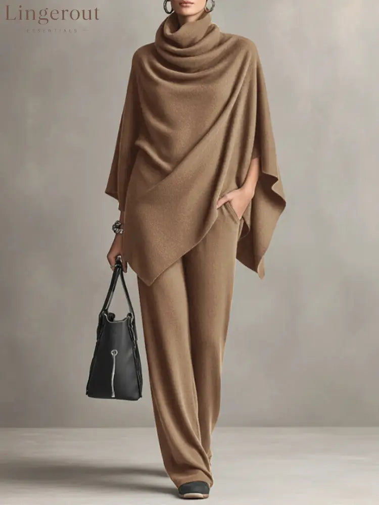 Elegant Drape Two-Piece Set - Beige / S
