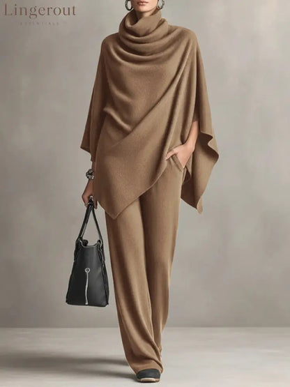 Elegant Drape Two-Piece Set - Beige / S