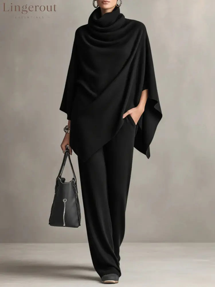Elegant Drape Two-Piece Set - Black / S