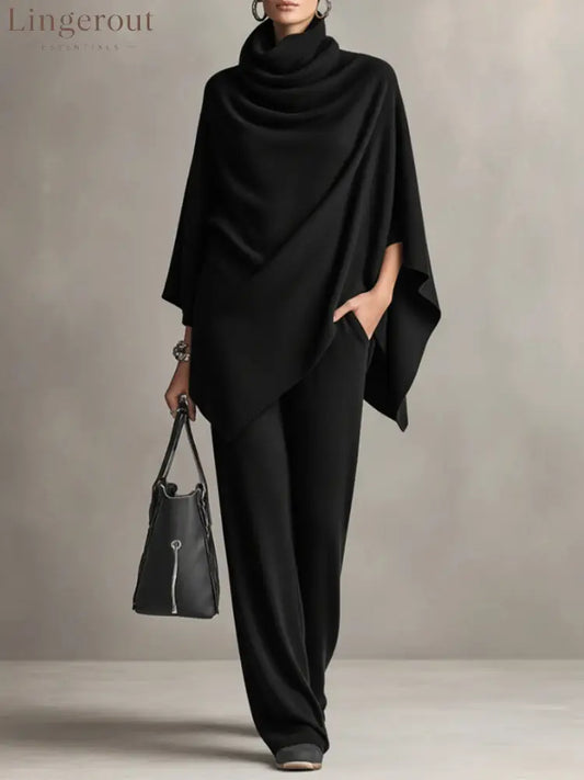 Elegant Drape Two-Piece Set - Black / S