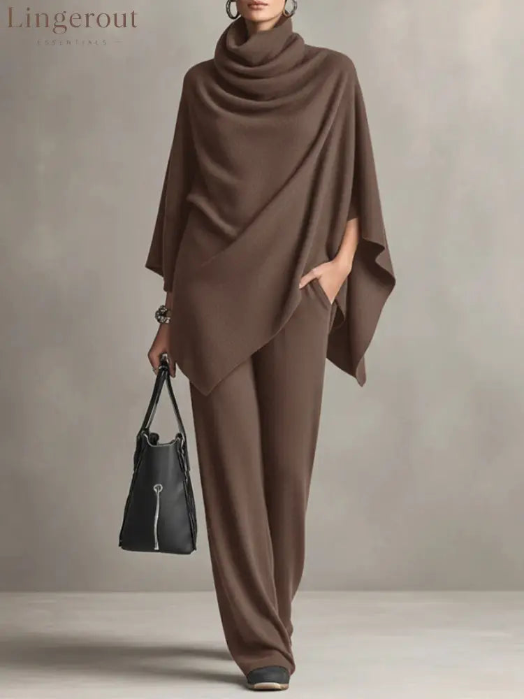 Elegant Drape Two-Piece Set - Dark brown / S