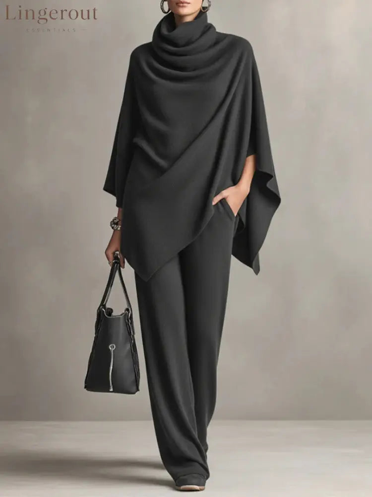 Elegant Drape Two-Piece Set - Dark Grey / S