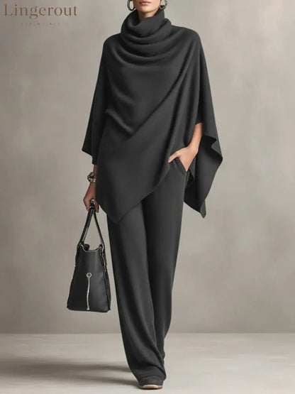 Elegant Drape Two-Piece Set - Dark Grey / S