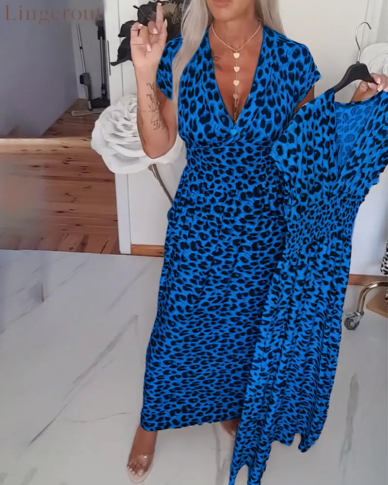 Elegant Leopard Print V-Neck Dress