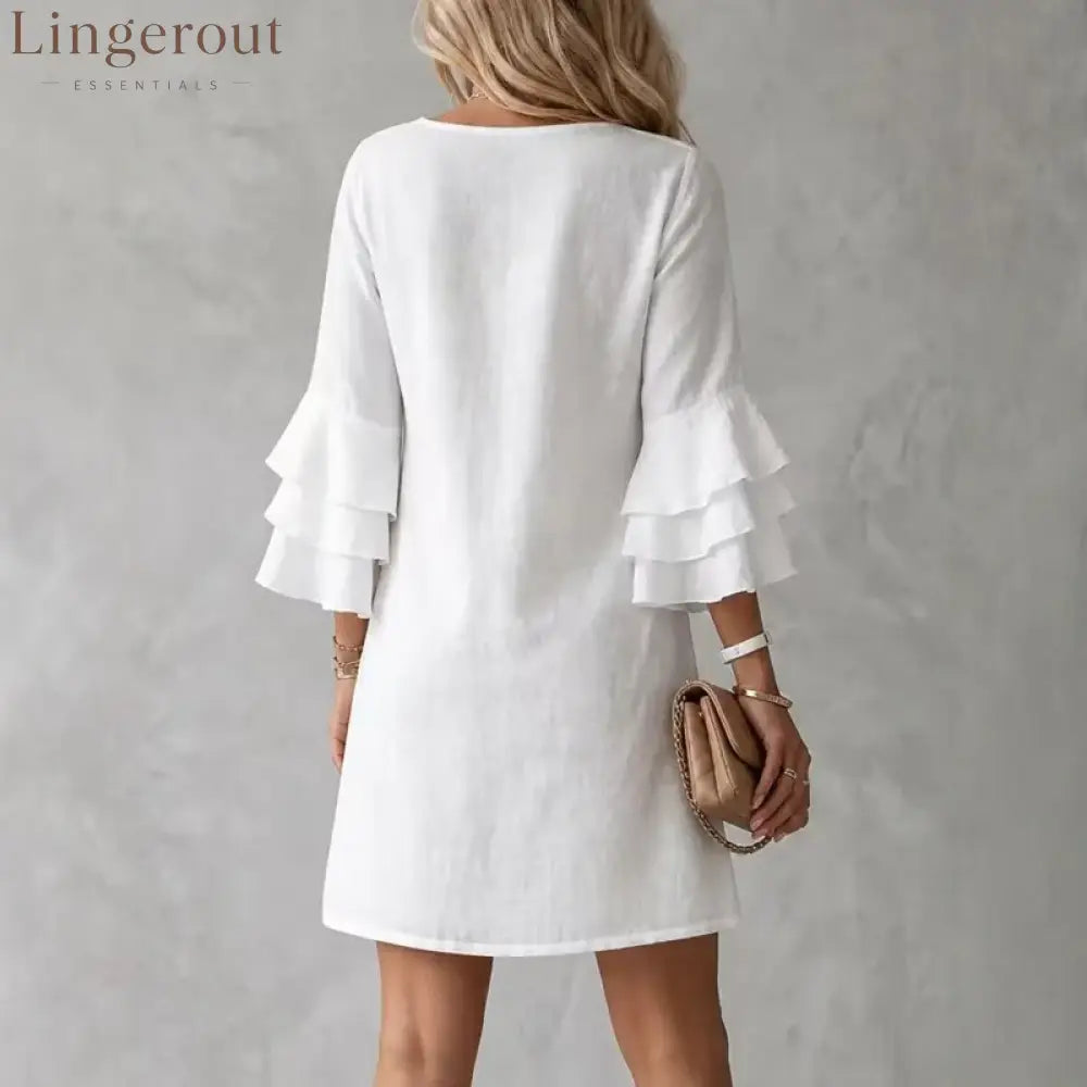 Elegant Mini Dress for Women with V Neck Ruffle Plus Size Flowy Casual Style