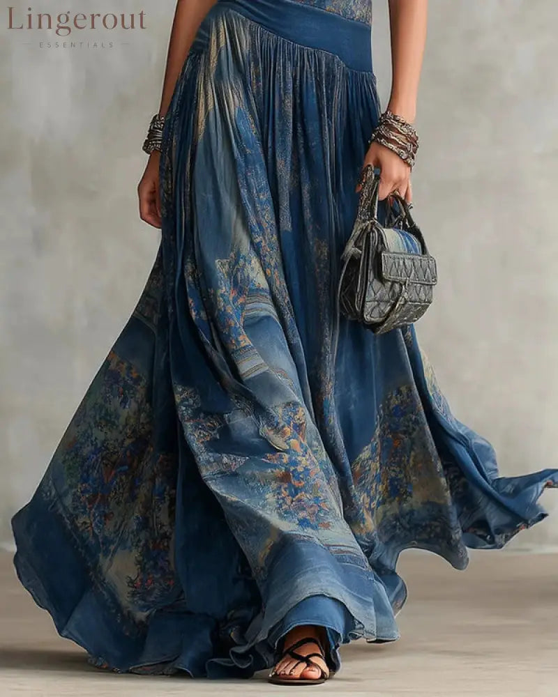 Elegant Retro Printed Sleeveless Tank Top Dress - Long Sleeve Mini Dress
