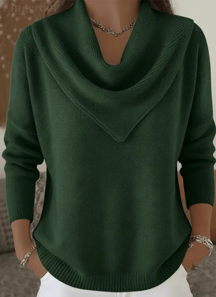 Elegant Retro Soft Triangle Neck Solid Color Sweater Top - Green / XS(US 2)