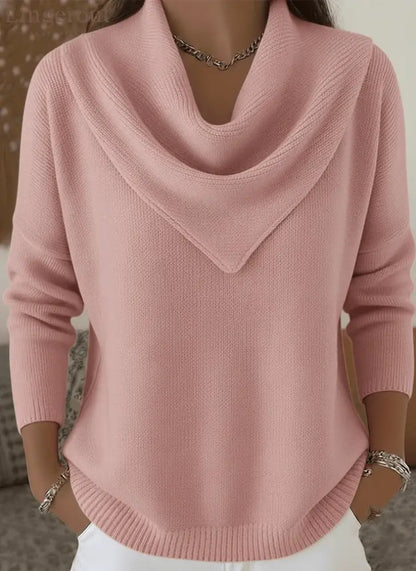 Elegant Retro Soft Triangle Neck Solid Color Sweater Top - Pink / XS(US 2)