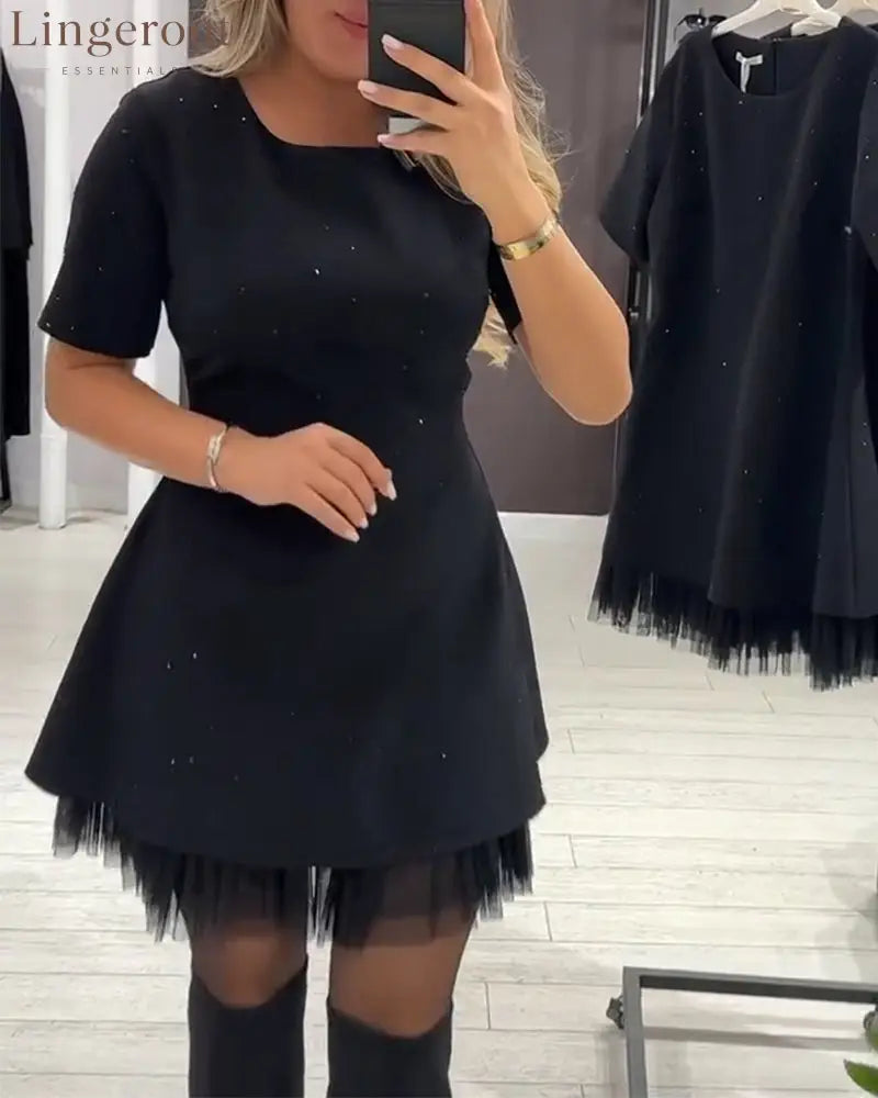 Elegant Shimmering Mesh Patchwork Dress