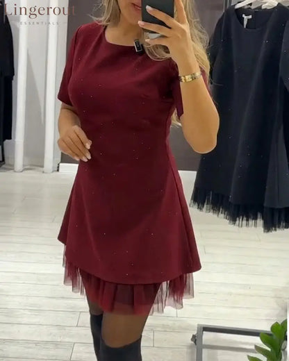 Elegant Shimmering Mesh Patchwork Dress
