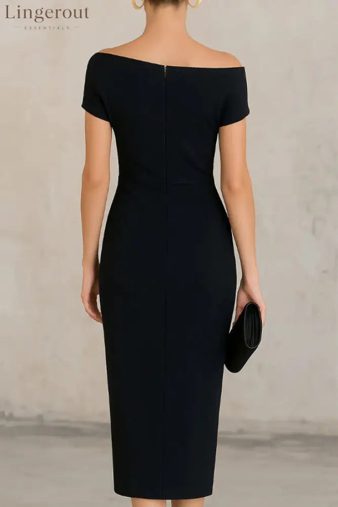 Elegant Short-sleeved Slim-fit Pleated Midi Dress - Midi Dresses
