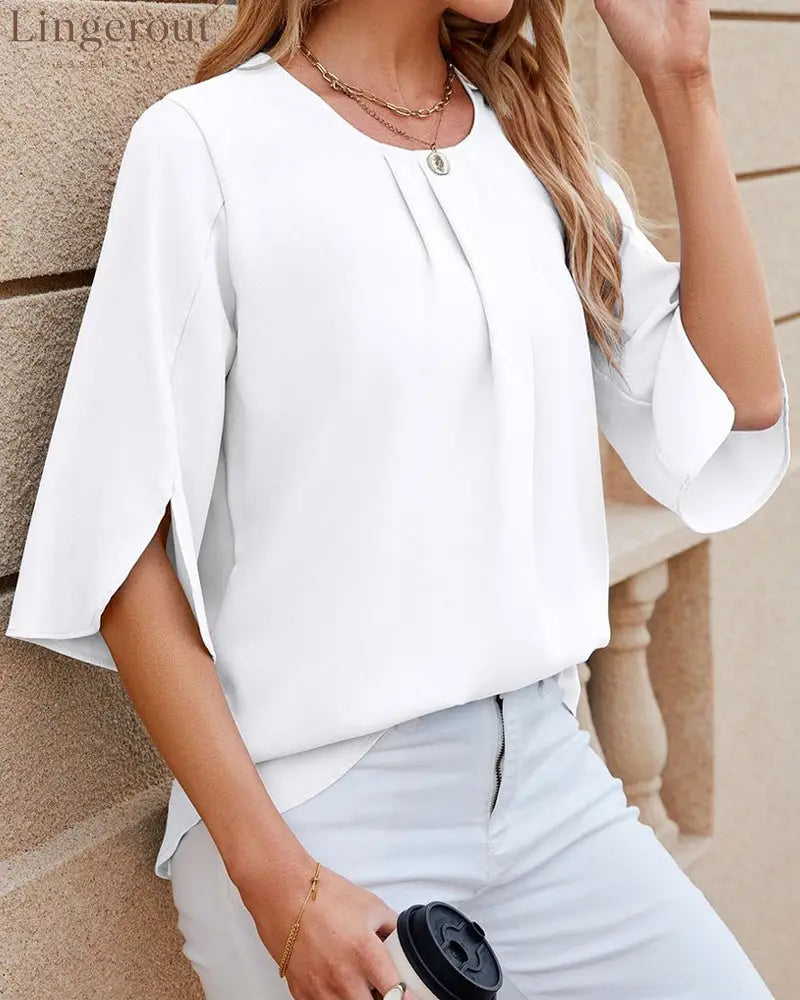 Elegant solid color Half Sleeve Blouse