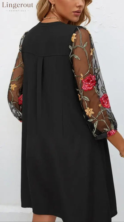 Elegant V-Neck Sheer Sleeve Mini Dress