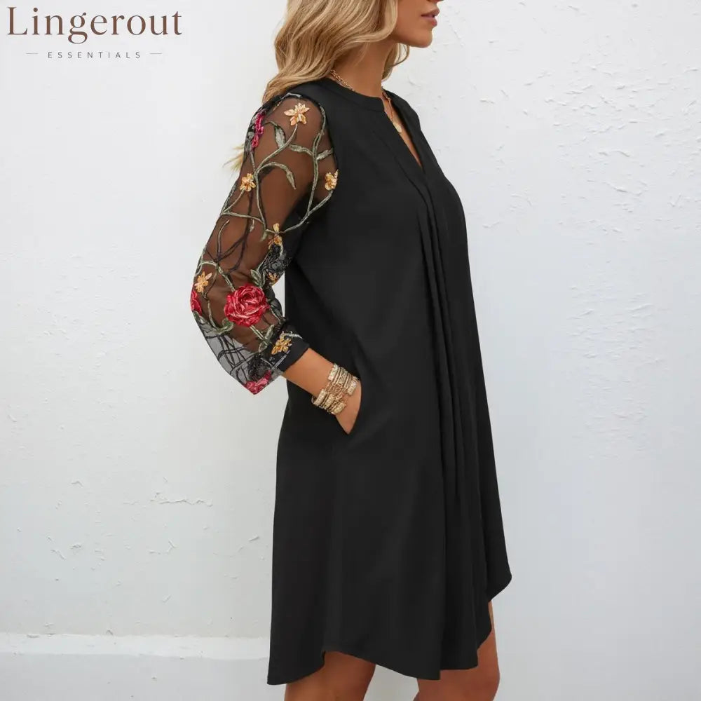 Elegant V-Neck Sheer Sleeve Mini Dress