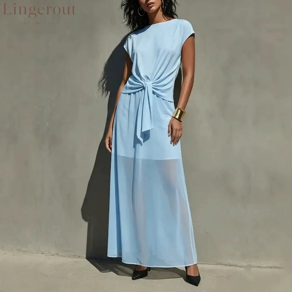 Elegant White Twist-Front Semi-Sheer Maxi Dress