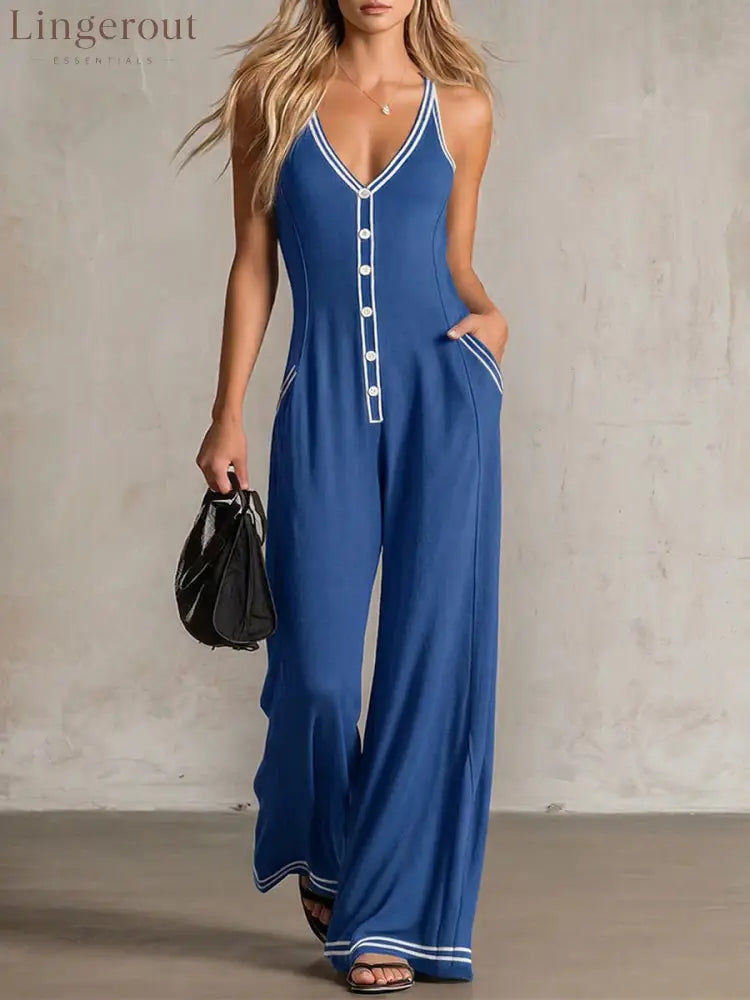 Elevated Everyday Wide-Leg Jumpsuit - Blue / S