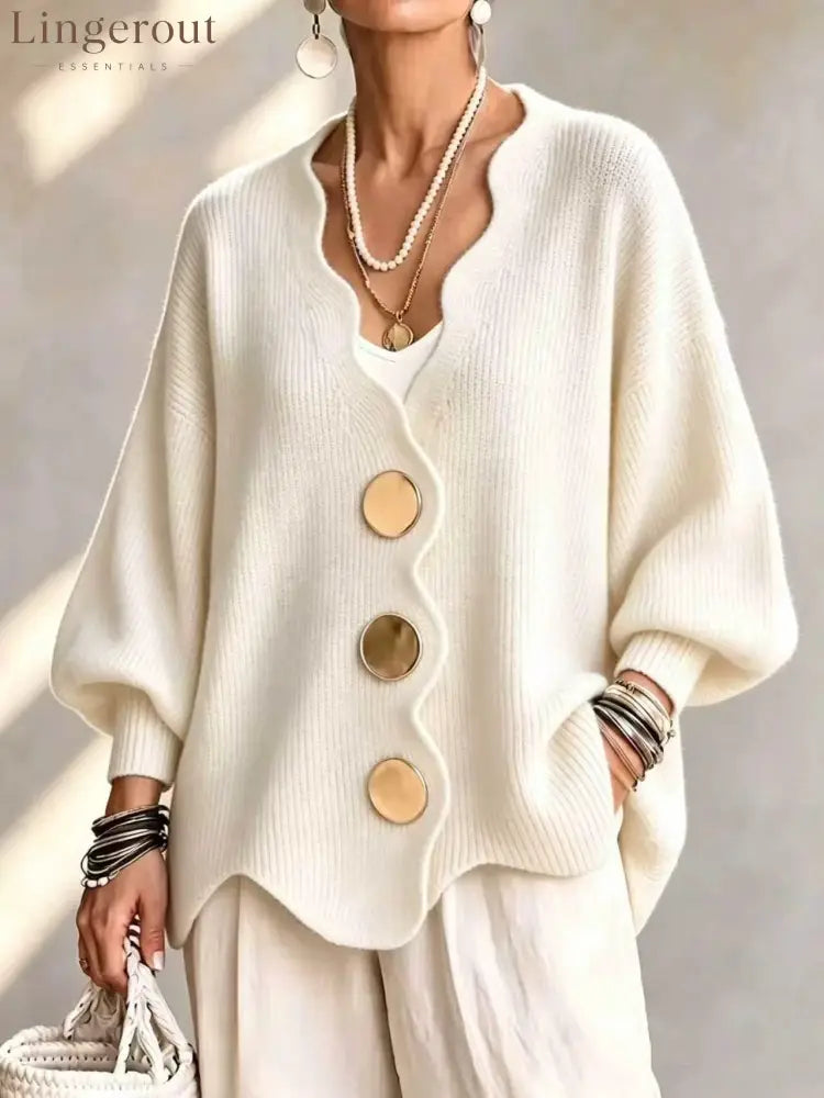 Everyday Button Front Cardigan Sweater - Beige / S - HOT SALE