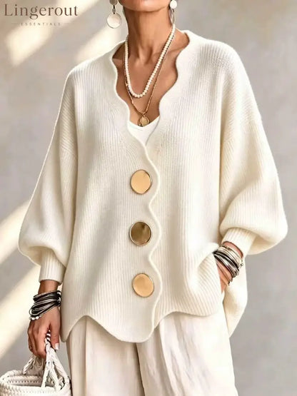 Everyday Button Front Cardigan Sweater - Beige / S - HOT SALE