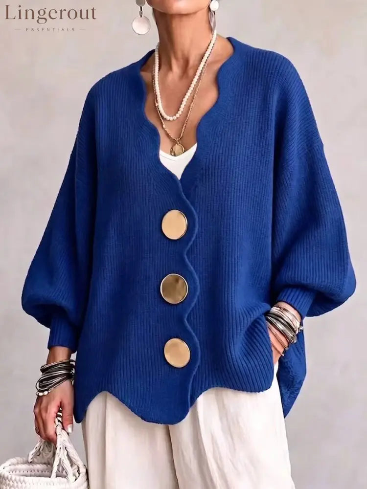 Everyday Button Front Cardigan Sweater - Blue / S - HOT SALE