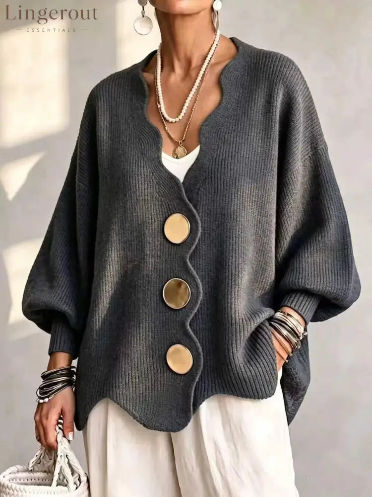 Everyday Button Front Cardigan Sweater - Gray / S - HOT SALE