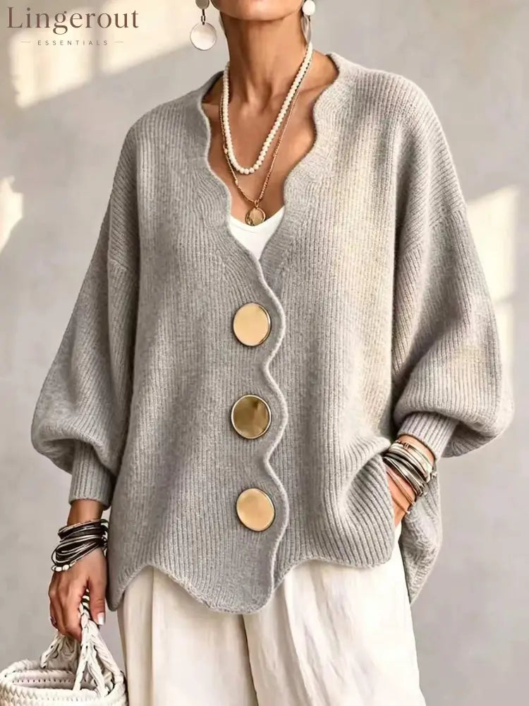 Everyday Button Front Cardigan Sweater - Light gray / S - HOT SALE