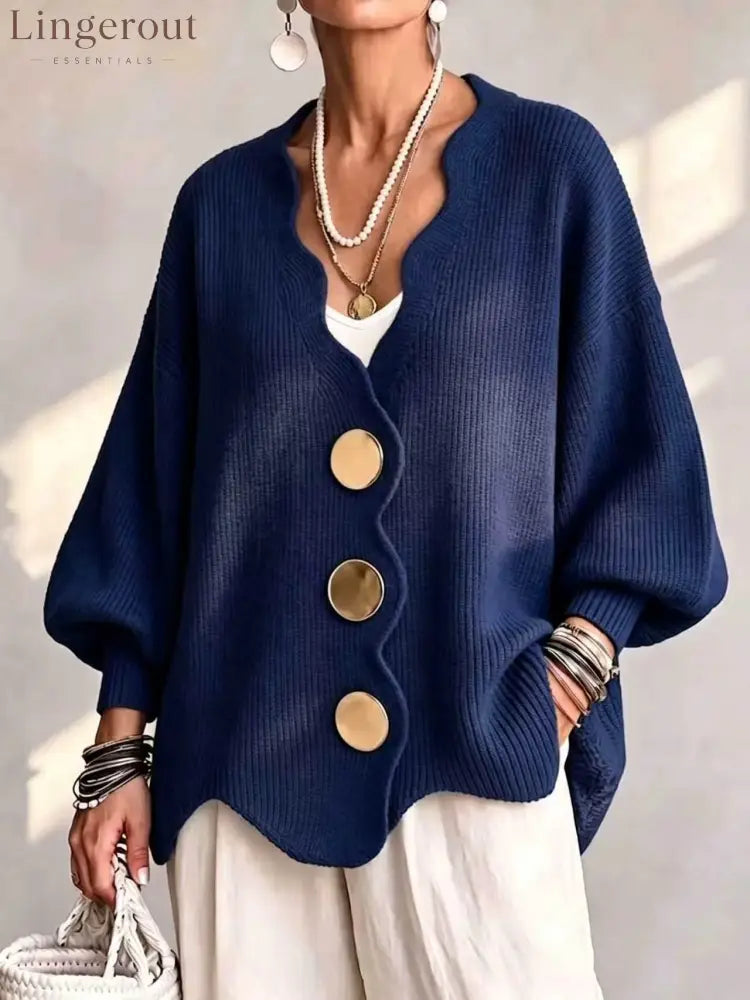 Everyday Button Front Cardigan Sweater - Navy / S - HOT SALE