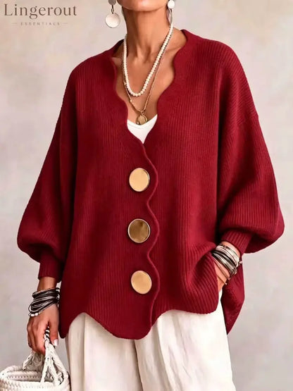 Everyday Button Front Cardigan Sweater - Red / S - HOT SALE