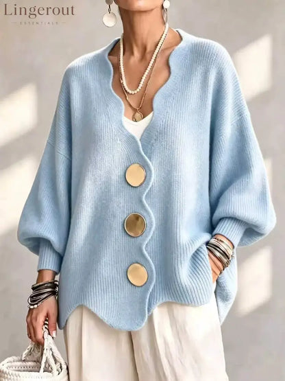 Everyday Button Front Cardigan Sweater - Sky Blue / S - HOT SALE
