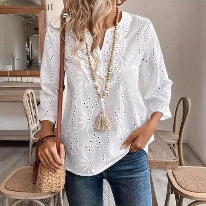 Eyelet Embroidered Notched Blouse