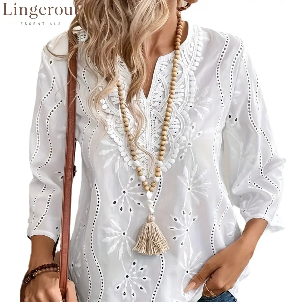 Eyelet Embroidered Notched Blouse