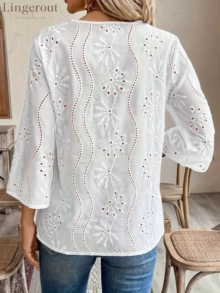 Eyelet Embroidered Notched Blouse