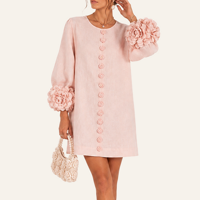 3D Floral Button-Down Mini Dress