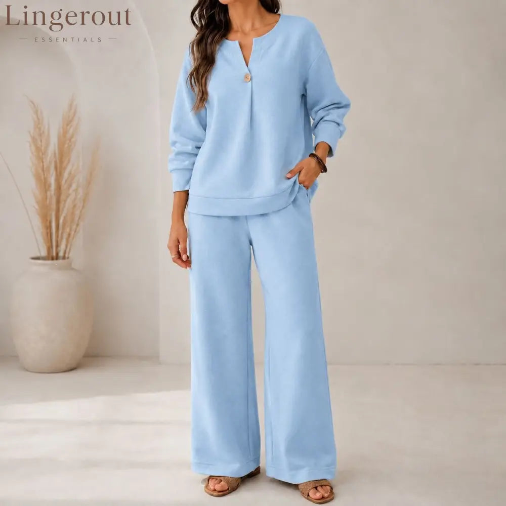 Fashion Loose Long-Sleeved Tops Wide-Leg Pants Casual Two-Piece Set For Women