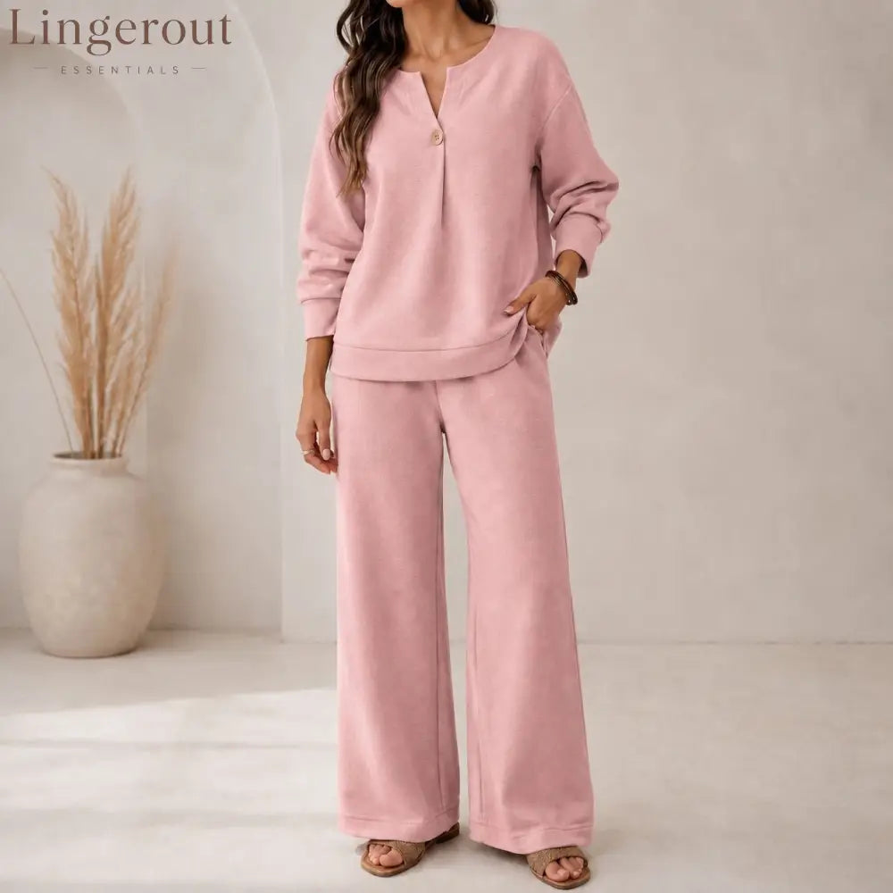 Fashion Loose Long-Sleeved Tops Wide-Leg Pants Casual Two-Piece Set For Women