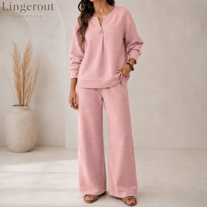 Fashion Loose Long-Sleeved Tops Wide-Leg Pants Casual Two-Piece Set For Women