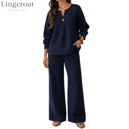 Fashion Loose Long-Sleeved Tops Wide-Leg Pants Casual Two-Piece Set For Women