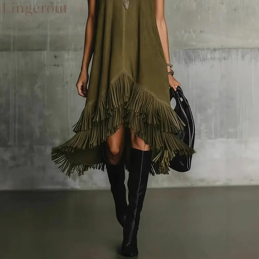 Fashion Tassel Vest Women’S Slim Sleeveless Vest Dress