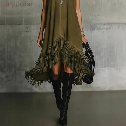 Fashion Tassel Vest Women’S Slim Sleeveless Vest Dress